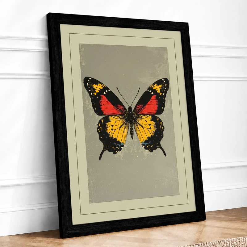 Butterfly Specimen Vintage Framed Wall Art Print A1 (84.1×59.4cm) Black, Wall Decor for Living Room, Bedroom, Office & Home, Ready to Hang, Art Gift - Image 1
