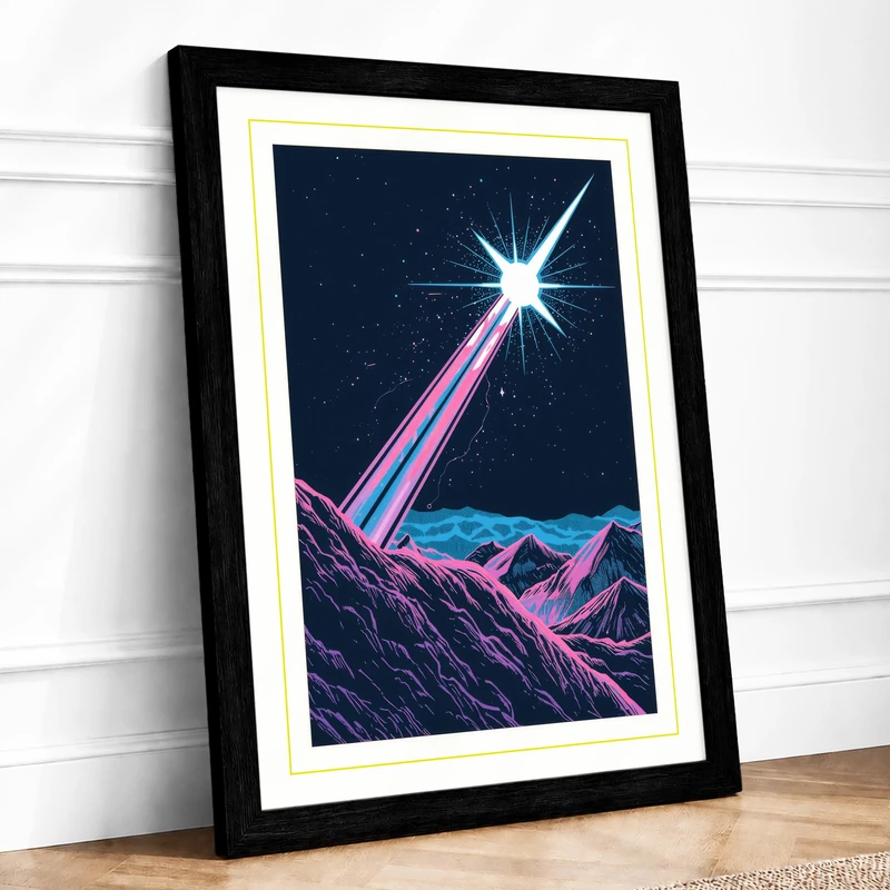 Star Touches Earth Minimalist Framed Wall Art Print A1 (84.1×59.4cm) Black, Wall Decor for Living Room, Bedroom, Office & Home, Ready to Hang, Art Gift