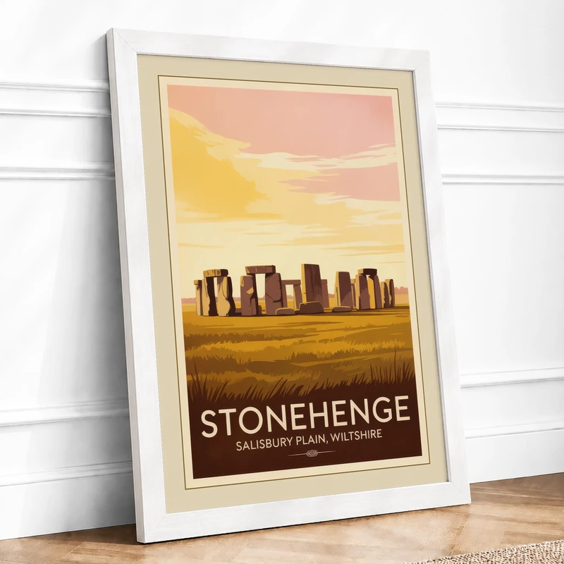 Stonehenge Horizon Vintage Framed Wall Art Print A1 (84.1×59.4cm) White, Wall Decor for Living Room, Bedroom, Office & Home, Ready to Hang, Art Gift - Image 1