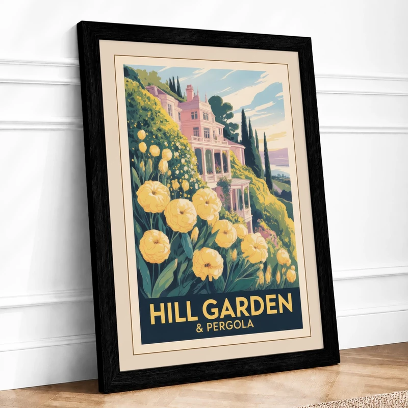 Mediterranean Hill Garden Vintage Framed Wall Art Print A1 (84.1×59.4cm) Black, Wall Decor for Living Room, Bedroom, Office & Home, Ready to Hang, Art Gift - Image 1