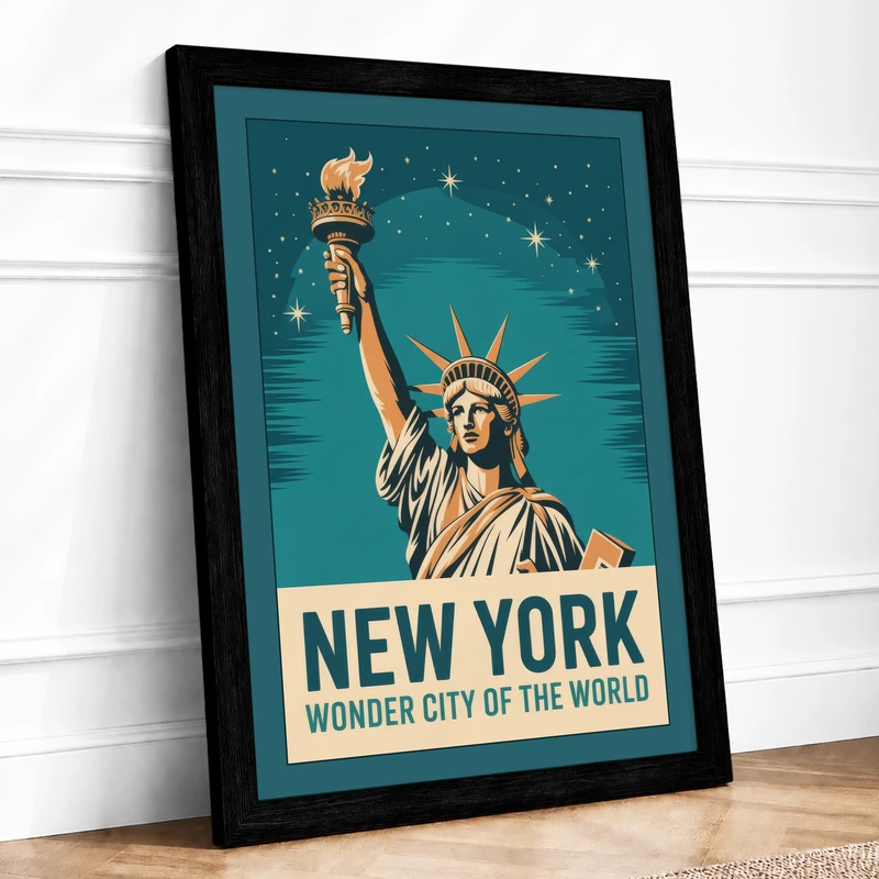 Wonder City of the World Vintage Framed Wall Art Print A1 (84.1×59.4cm) Black, Wall Decor for Living Room, Bedroom, Office & Home, Ready to Hang, Art Gift - Image 1