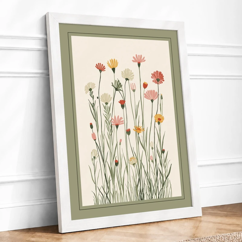 Wildflower Study Botanical Framed Wall Art Print A1 (84.1×59.4cm) White, Wall Decor for Living Room, Bedroom, Office & Home, Ready to Hang, Art Gift