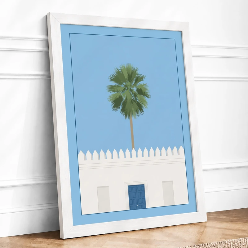 House by the Palm Minimalist Framed Wall Art Print A1 (84.1×59.4cm) White, Wall Decor for Living Room, Bedroom, Office & Home, Ready to Hang, Art Gift - Image 1