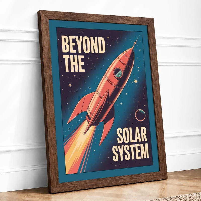 Beyond the Solar System Retro Framed Wall Art Print A1 (84.1×59.4cm) Walnut, Wall Decor for Living Room, Bedroom, Office & Home, Ready to Hang, Art Gift - Image 1
