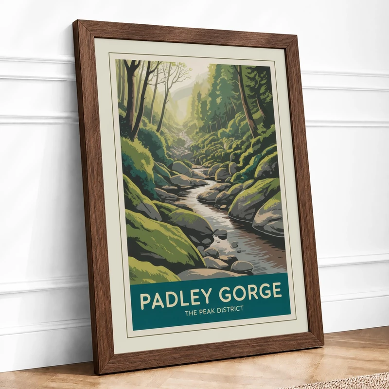 Padley Gorge Vintage Framed Wall Art Print A1 (84.1×59.4cm) Walnut, Wall Decor for Living Room, Bedroom, Office & Home, Ready to Hang, Art Gift