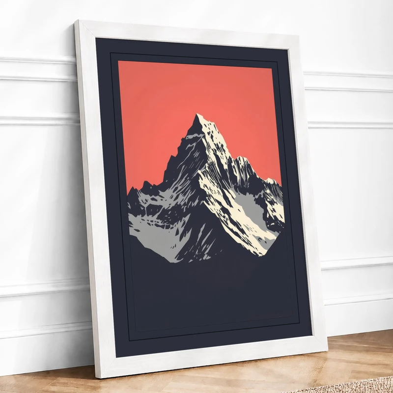 Mountain at Dusk Minimalist Framed Wall Art Print A1 (84.1×59.4cm) White, Wall Decor for Living Room, Bedroom, Office & Home, Ready to Hang, Art Gift - Image 1