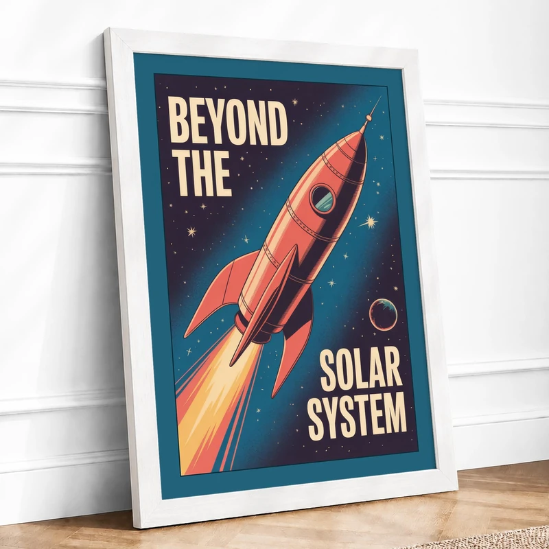 Beyond the Solar System Retro Framed Wall Art Print A1 (84.1×59.4cm) White, Wall Decor for Living Room, Bedroom, Office & Home, Ready to Hang, Art Gift - Image 1