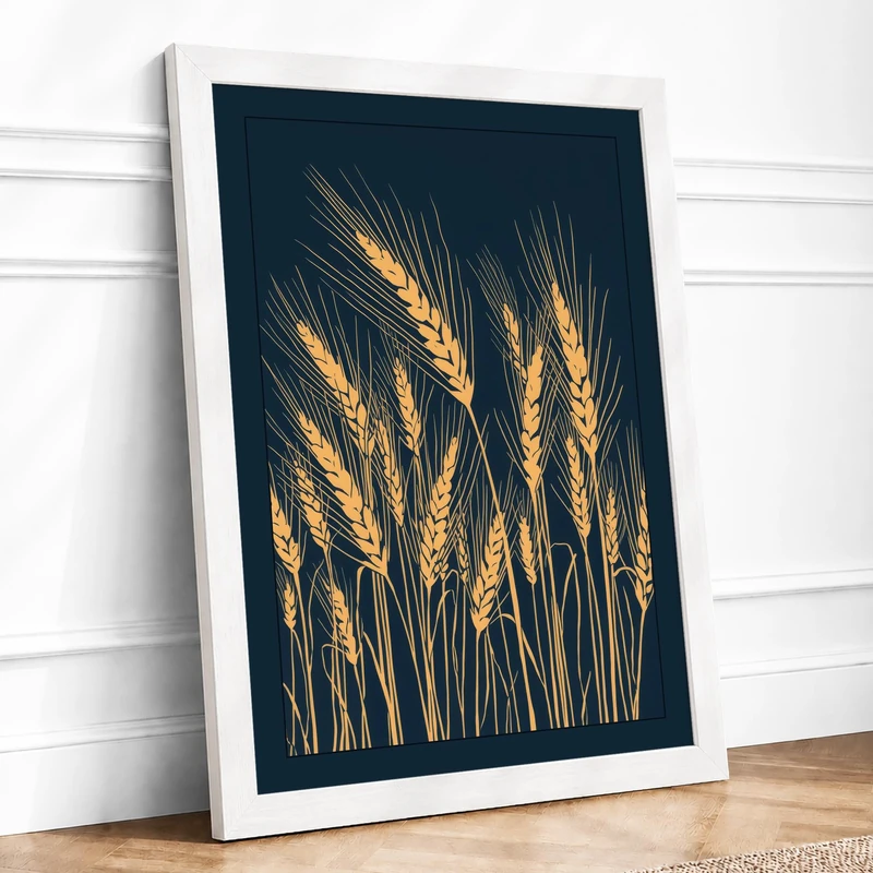 Golden Grain Stalks Botanical Framed Wall Art Print A1 (84.1×59.4cm) White, Wall Decor for Living Room, Bedroom, Office & Home, Ready to Hang, Art Gift