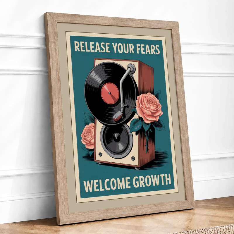 Release and Grow Retro Framed Wall Art Print A1 (84.1×59.4cm) Oak, Wall Decor for Living Room, Bedroom, Office & Home, Ready to Hang, Art Gift