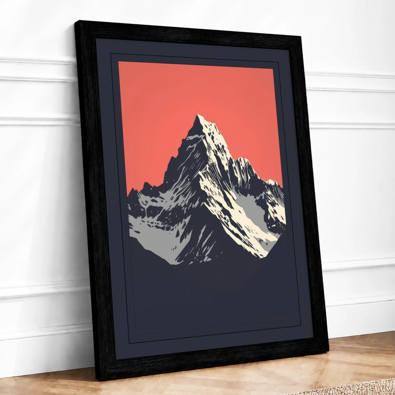 Mountain at Dusk Minimalist Framed Wall Art Print A1 (84.1×59.4cm) Black, Wall Decor for Living Room, Bedroom, Office & Home, Ready to Hang, Art Gift - Image 1