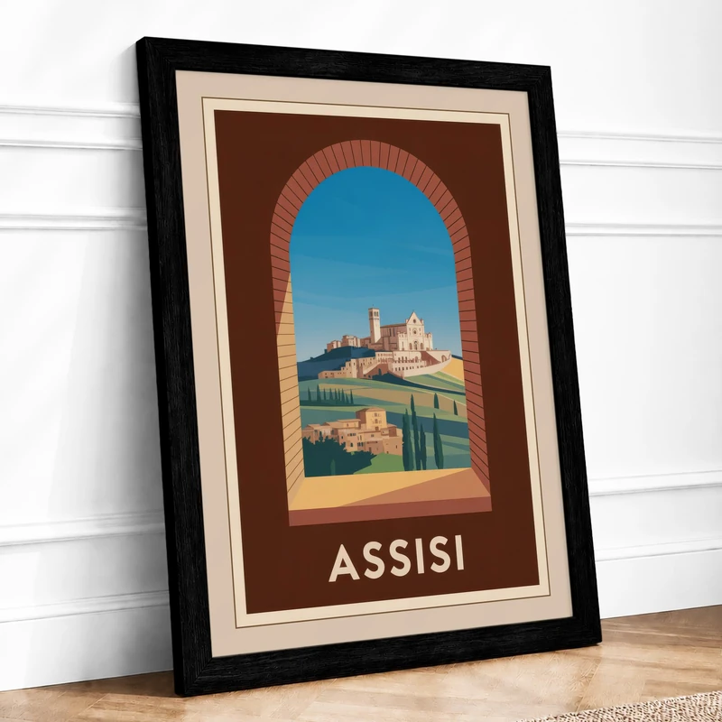 Archway to Assisi Vintage Framed Wall Art Print A1 (84.1×59.4cm) Black, Wall Decor for Living Room, Bedroom, Office & Home, Ready to Hang, Art Gift