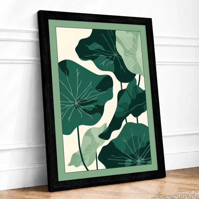Verdant Leaves Botanical Framed Wall Art Print A1 (84.1×59.4cm) Black, Wall Decor for Living Room, Bedroom, Office & Home, Ready to Hang, Art Gift