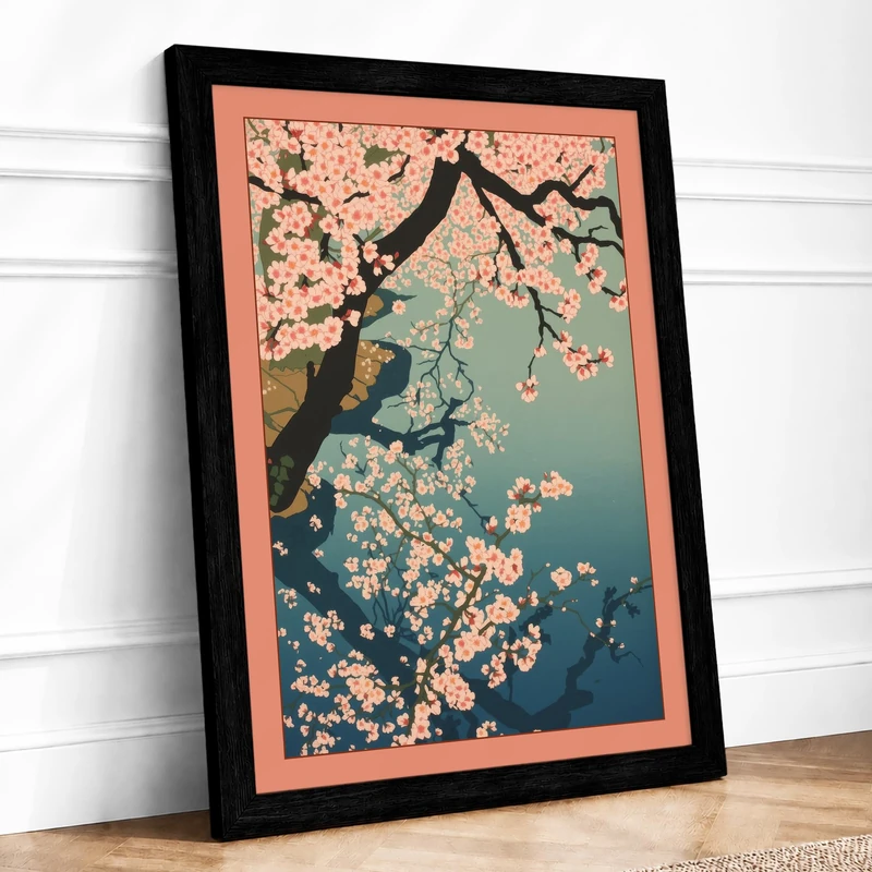 Flowering Branch at Dawn Botanical Framed Wall Art Print A1 (84.1×59.4cm) Black, Wall Decor for Living Room, Bedroom, Office & Home, Ready to Hang, Art Gift - Image 1