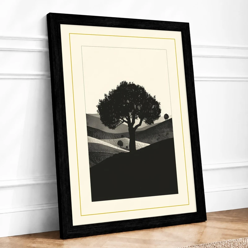 Solitary Tree Minimalist Framed Wall Art Print A1 (84.1×59.4cm) Black, Wall Decor for Living Room, Bedroom, Office & Home, Ready to Hang, Art Gift