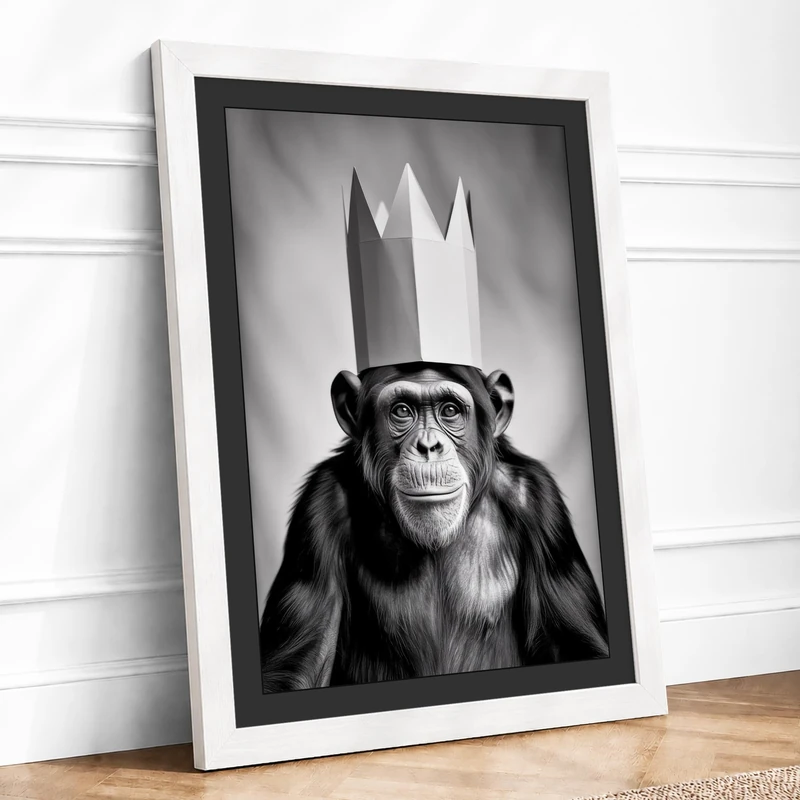 Crowned Dignitary Modern Framed Wall Art Print A1 (84.1×59.4cm) White, Wall Decor for Living Room, Bedroom, Office & Home, Ready to Hang, Art Gift