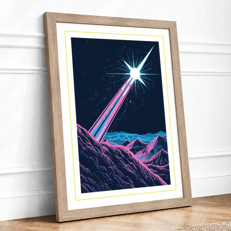 Star Touches Earth Minimalist Framed Wall Art Print A1 (84.1×59.4cm) Oak, Wall Decor for Living Room, Bedroom, Office & Home, Ready to Hang, Art Gift
