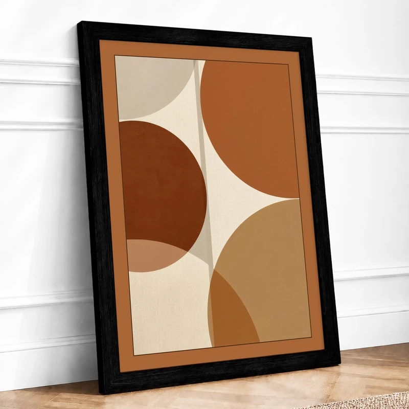 Earth Circles Mid-Century Framed Wall Art Print A1 (84.1×59.4cm) Black, Wall Decor for Living Room, Bedroom, Office & Home, Ready to Hang, Art Gift