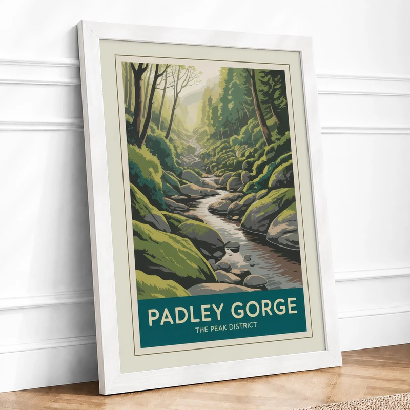 Padley Gorge Vintage Framed Wall Art Print A1 (84.1×59.4cm) White, Wall Decor for Living Room, Bedroom, Office & Home, Ready to Hang, Art Gift