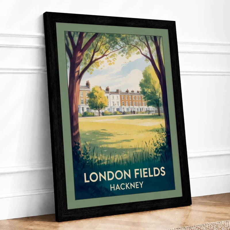 London Fields Estate Vintage Framed Wall Art Print A1 (84.1×59.4cm) Black, Wall Decor for Living Room, Bedroom, Office & Home, Ready to Hang, Art Gift