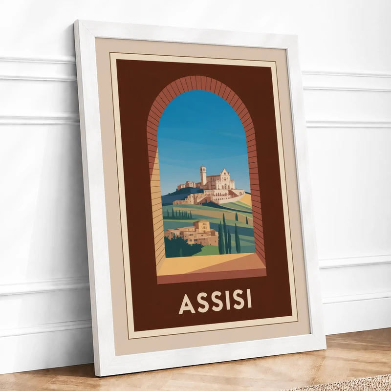 Archway to Assisi Vintage Framed Wall Art Print A1 (84.1×59.4cm) White, Wall Decor for Living Room, Bedroom, Office & Home, Ready to Hang, Art Gift - Image 1