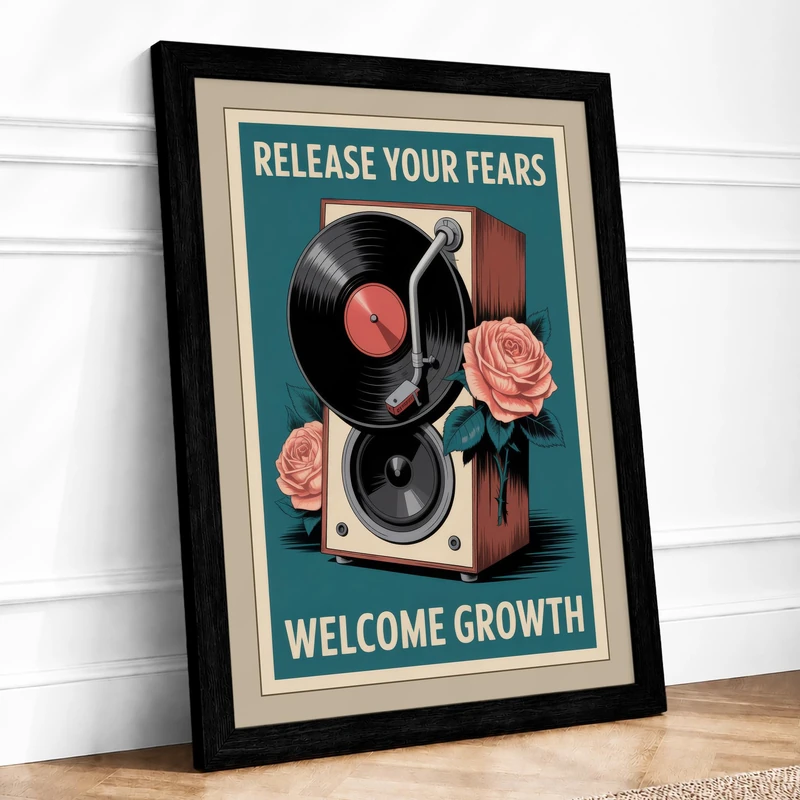 Release and Grow Retro Framed Wall Art Print A1 (84.1×59.4cm) Black, Wall Decor for Living Room, Bedroom, Office & Home, Ready to Hang, Art Gift