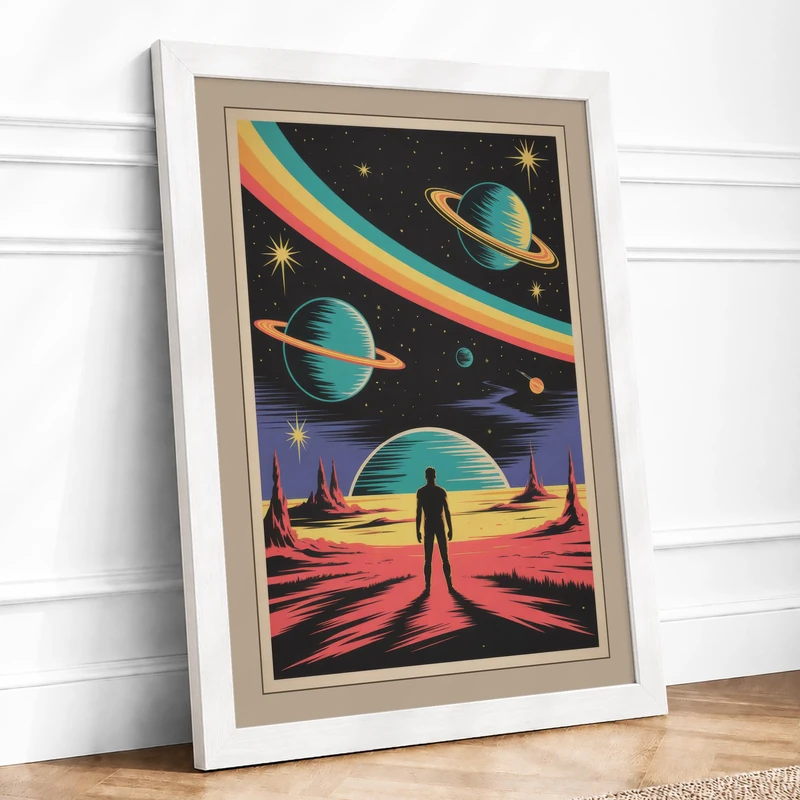 Cosmic Wonder Retro Framed Wall Art Print A1 (84.1×59.4cm) White, Wall Decor for Living Room, Bedroom, Office & Home, Ready to Hang, Art Gift