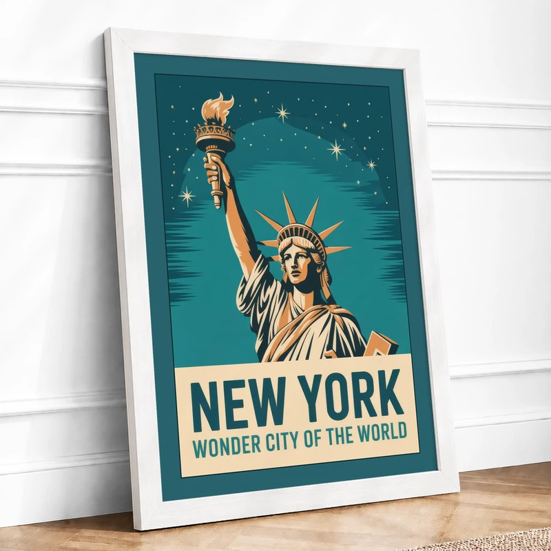Wonder City of the World Vintage Framed Wall Art Print A1 (84.1×59.4cm) White, Wall Decor for Living Room, Bedroom, Office & Home, Ready to Hang, Art Gift