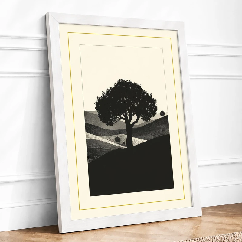Solitary Tree Minimalist Framed Wall Art Print A1 (84.1×59.4cm) White, Wall Decor for Living Room, Bedroom, Office & Home, Ready to Hang, Art Gift