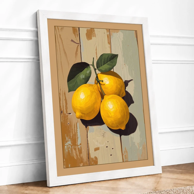 Lemons and Leaves Botanical Framed Wall Art Print A1 (84.1×59.4cm) White, Wall Decor for Living Room, Bedroom, Office & Home, Ready to Hang, Art Gift - Image 1
