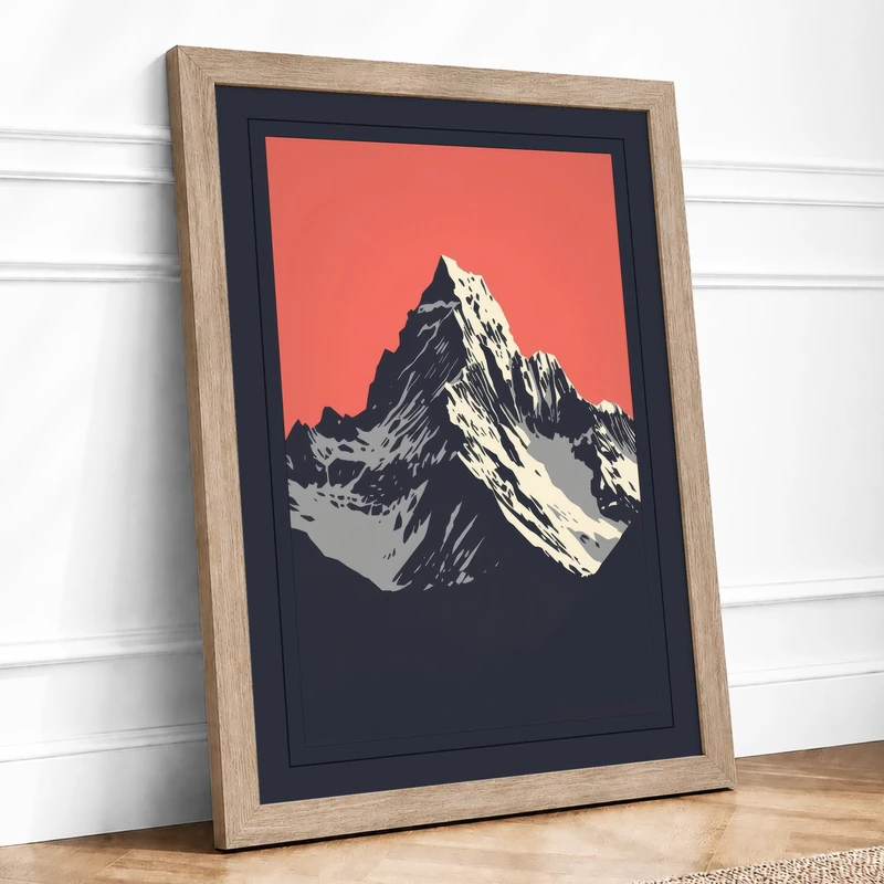 Mountain at Dusk Minimalist Framed Wall Art Print A1 (84.1×59.4cm) Oak, Wall Decor for Living Room, Bedroom, Office & Home, Ready to Hang, Art Gift - Image 1