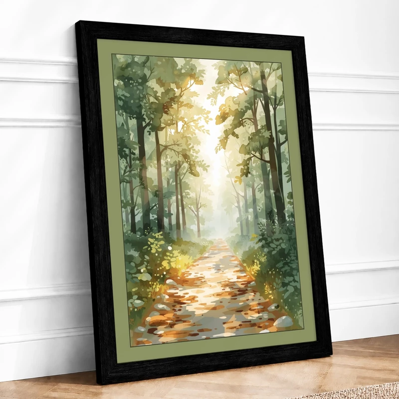 Woodland Path in Autumn Scandinavian Framed Wall Art Print A1 (84.1×59.4cm) Black, Wall Decor for Living Room, Bedroom, Office & Home, Ready to Hang, Art Gift - Image 1