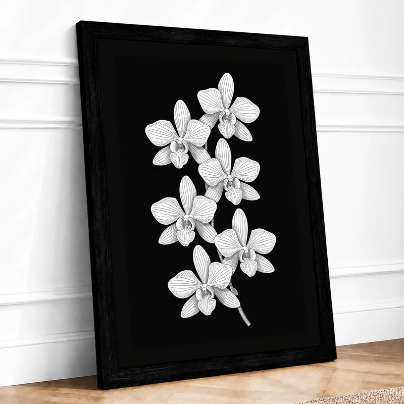 Orchid Spray Botanical Framed Wall Art Print A1 (84.1×59.4cm) Black, Wall Decor for Living Room, Bedroom, Office & Home, Ready to Hang, Art Gift - Image 1