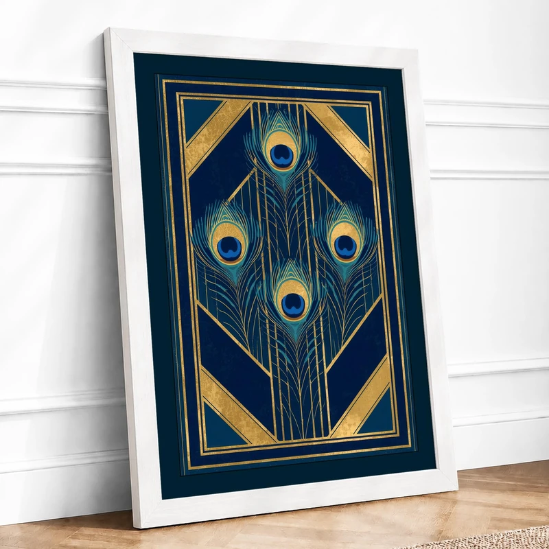 Golden Circles Art Deco Framed Wall Art Print A1 (84.1×59.4cm) White, Wall Decor for Living Room, Bedroom, Office & Home, Ready to Hang, Art Gift - Image 1