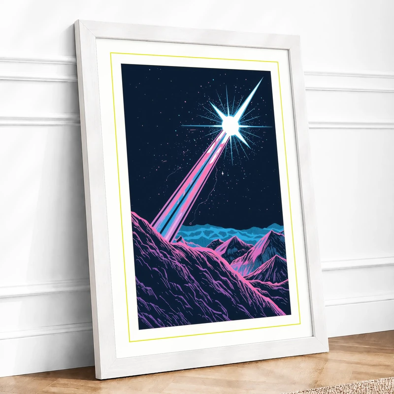 Star Touches Earth Minimalist Framed Wall Art Print A1 (84.1×59.4cm) White, Wall Decor for Living Room, Bedroom, Office & Home, Ready to Hang, Art Gift