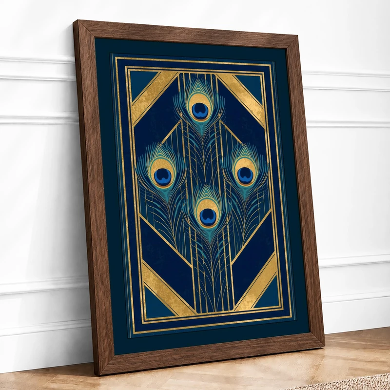 Golden Circles Art Deco Framed Wall Art Print A1 (84.1×59.4cm) Walnut, Wall Decor for Living Room, Bedroom, Office & Home, Ready to Hang, Art Gift