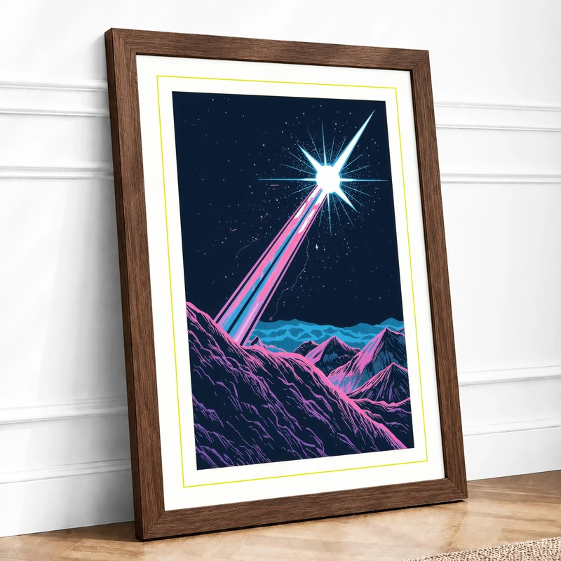 Star Touches Earth Minimalist Framed Wall Art Print A1 (84.1×59.4cm) Walnut, Wall Decor for Living Room, Bedroom, Office & Home, Ready to Hang, Art Gift