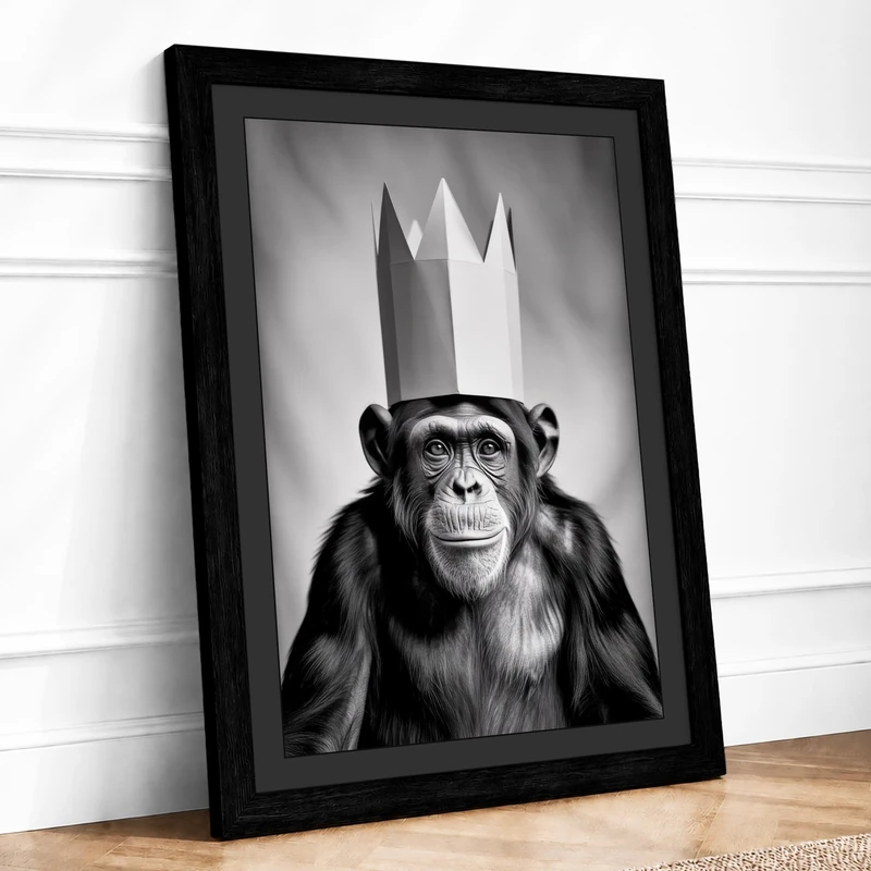 Crowned Dignitary Modern Framed Wall Art Print A1 (84.1×59.4cm) Black, Wall Decor for Living Room, Bedroom, Office & Home, Ready to Hang, Art Gift