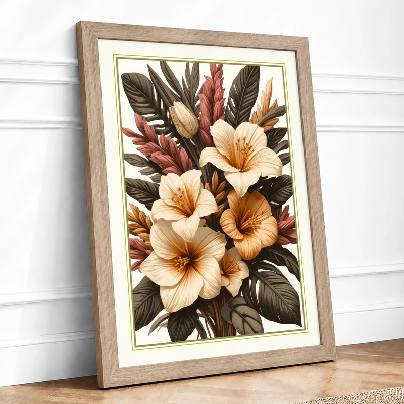 Blossom Study Botanical Framed Wall Art Print A1 (84.1×59.4cm) Oak, Wall Decor for Living Room, Bedroom, Office & Home, Ready to Hang, Art Gift