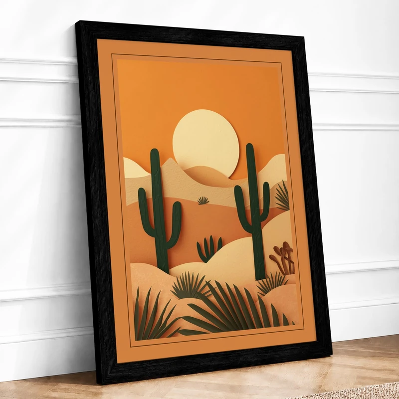 Desert Under Stars Mid-Century Framed Wall Art Print A1 (84.1×59.4cm) Black, Wall Decor for Living Room, Bedroom, Office & Home, Ready to Hang, Art Gift