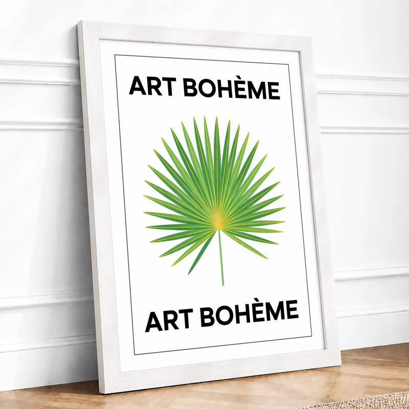 Bohème Palm Leaf Botanical Framed Wall Art Print A1 (84.1×59.4cm) White, Wall Decor for Living Room, Bedroom, Office & Home, Ready to Hang, Art Gift - Image 1