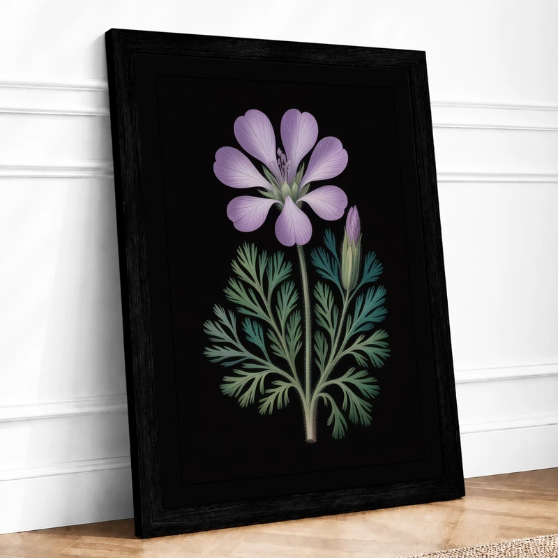 Solitary Bloom Botanical Framed Wall Art Print A1 (84.1×59.4cm) Black, Wall Decor for Living Room, Bedroom, Office & Home, Ready to Hang, Art Gift