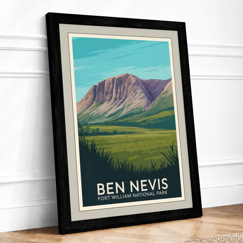 Postcard from Ben Nevis Vintage Framed Wall Art Print A1 (84.1×59.4cm) Black, Wall Decor for Living Room, Bedroom, Office & Home, Ready to Hang, Art Gift - Image 1