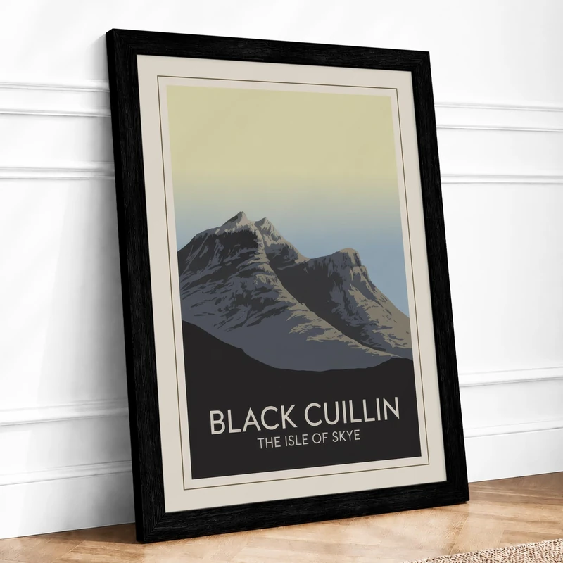 Black Cuillin Peak Minimalist Framed Wall Art Print A1 (84.1×59.4cm) Black, Wall Decor for Living Room, Bedroom, Office & Home, Ready to Hang, Art Gift