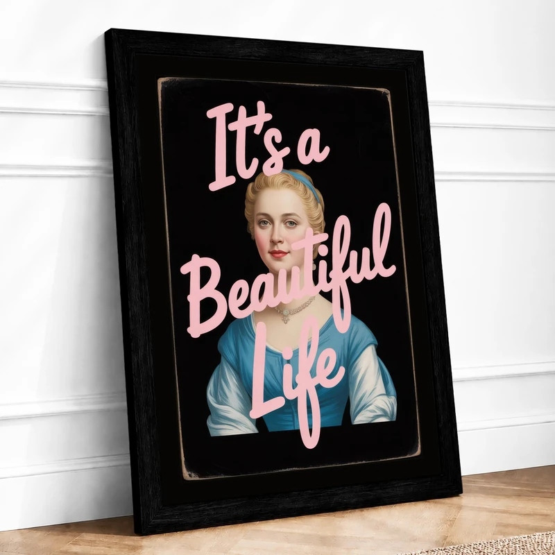 It's a Beautiful Life Vintage Framed Wall Art Print A1 (84.1×59.4cm) Black, Wall Decor for Living Room, Bedroom, Office & Home, Ready to Hang, Art Gift