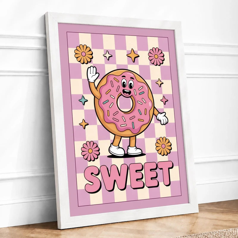 Sweet Donut Dream Retro Framed Wall Art Print A1 (84.1×59.4cm) White, Wall Decor for Living Room, Bedroom, Office & Home, Ready to Hang, Art Gift - Image 1