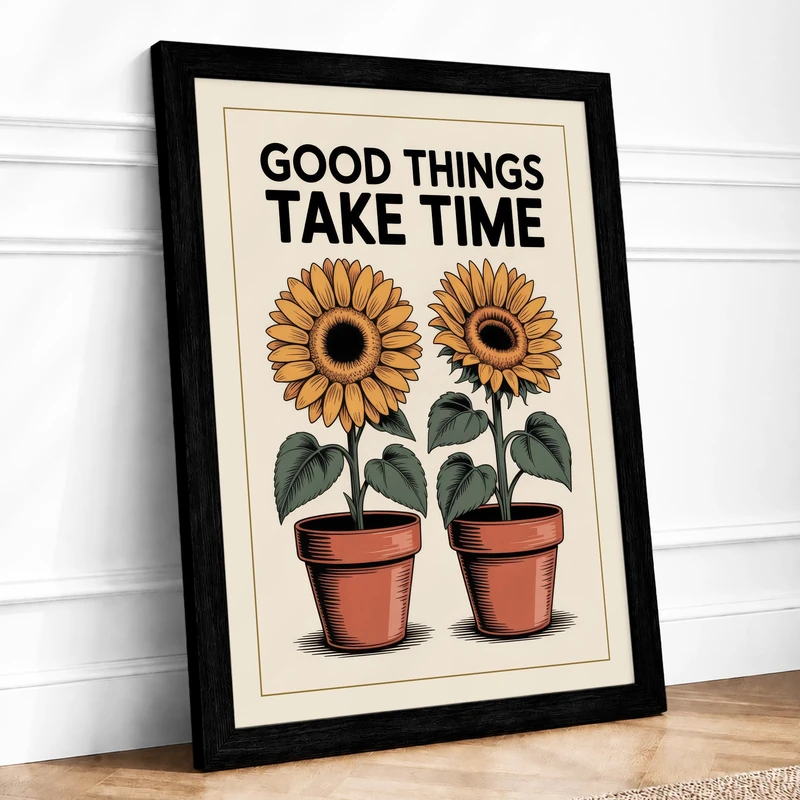 Good Things Take Time Botanical Framed Wall Art Print A1 (84.1×59.4cm) Black, Wall Decor for Living Room, Bedroom, Office & Home, Ready to Hang, Art Gift - Image 1