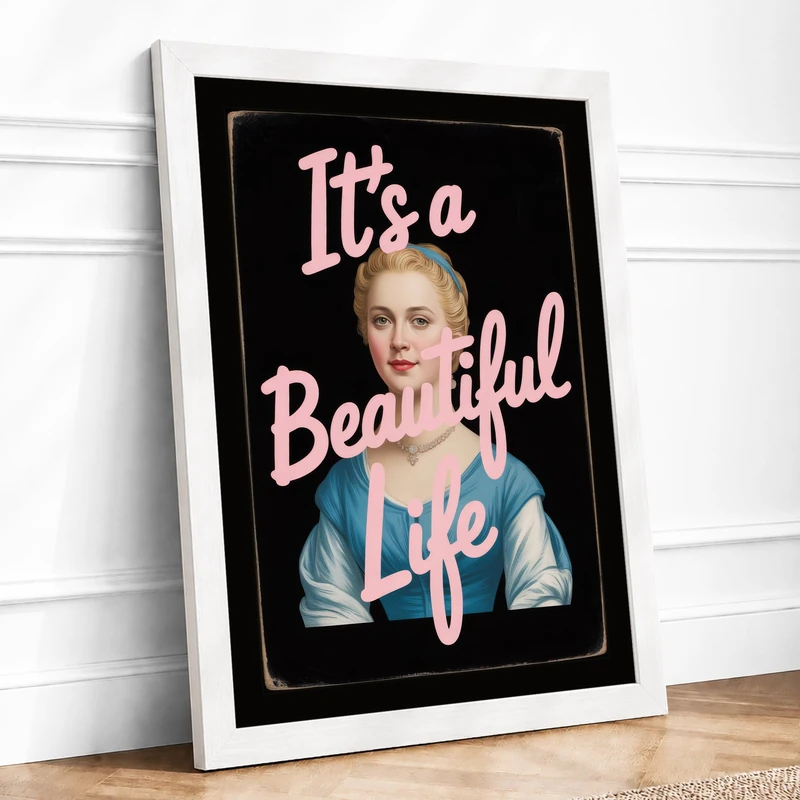 It's a Beautiful Life Vintage Framed Wall Art Print A1 (84.1×59.4cm) White, Wall Decor for Living Room, Bedroom, Office & Home, Ready to Hang, Art Gift - Image 1