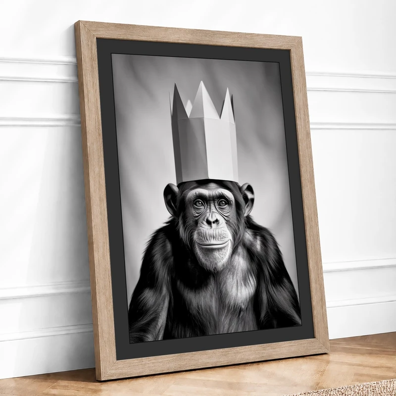 Crowned Dignitary Modern Framed Wall Art Print A1 (84.1×59.4cm) Oak, Wall Decor for Living Room, Bedroom, Office & Home, Ready to Hang, Art Gift - Image 1