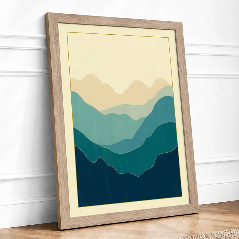 Mountains at Twilight Minimalist Framed Wall Art Print A1 (84.1×59.4cm) Oak, Wall Decor for Living Room, Bedroom, Office & Home, Ready to Hang, Art Gift