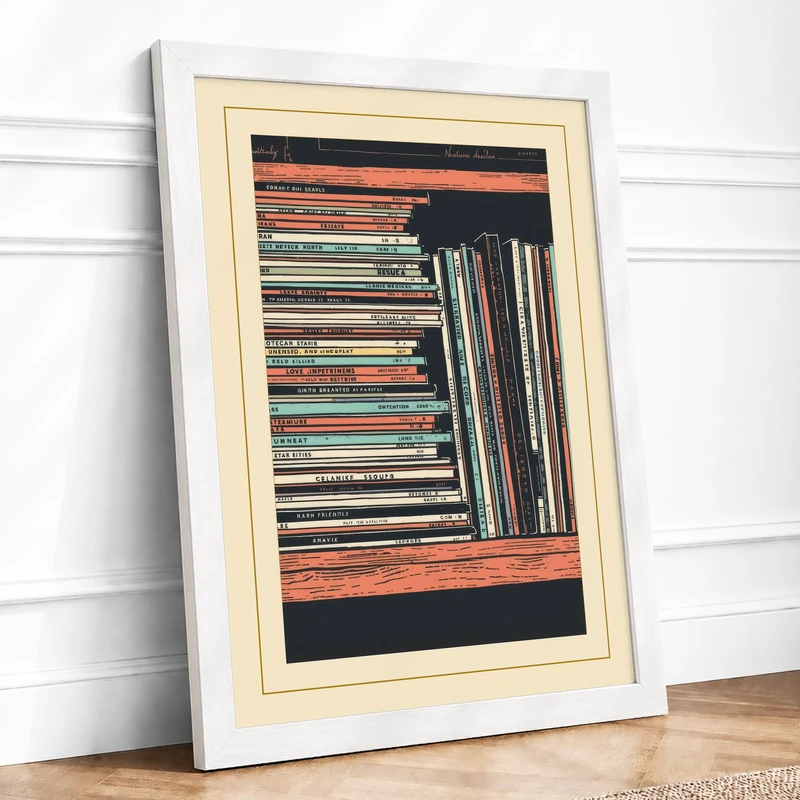 CD Collection Archive Retro Framed Wall Art Print A1 (84.1×59.4cm) White, Wall Decor for Living Room, Bedroom, Office & Home, Ready to Hang, Art Gift